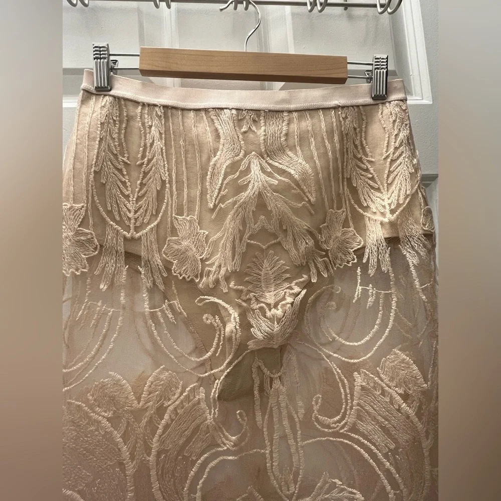 Anthropologie Sheer Embroidered Cream Midi Skirt - Picture 10 of 12
